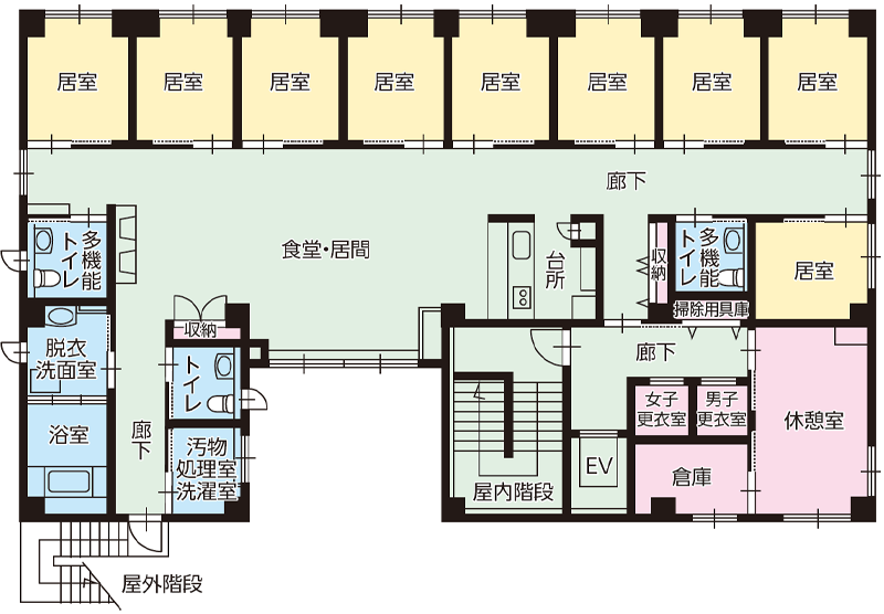 名古屋市のグループホーム エクセレント熱田の基準階平面図（3F）