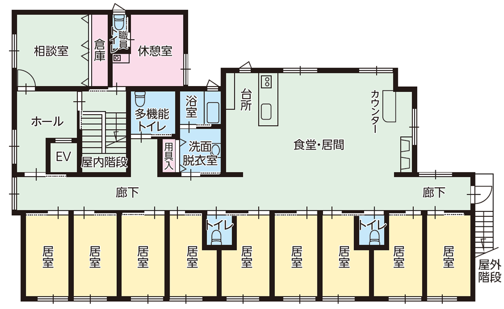 横須賀市のグループホーム エクセレント横須賀の平面図（2F）